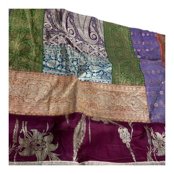 Pier 1 Imports Sari Throw Multicolor Patchwork Boho Indian Tapestry Blanket - Picture 3 of 12